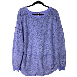 Free People Glacier Not Cold In This Lace Oversized Top Lavender Purple Medium